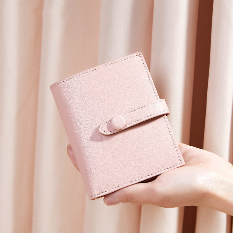 Cute Women Pink Leather Small Wallet Billfold Vertical Card Wallet For Women