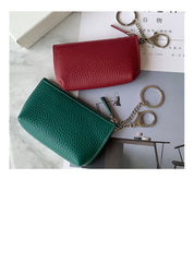 Cute Women Red Leather Small Change Wallet Keychain with Wallet Zipper Coin Wallet For Women