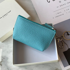 Cute Women Blue Leather Small Change Wallet Keychain with Wallet Zipper Coin Wallet For Women