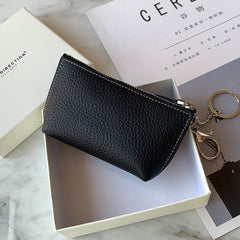 Cute Women Black Leather Small Change Wallet Keychain with Wallet Zipper Coin Wallet For Women