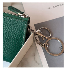 Cute Women Green Leather Small Change Wallet Keychain with Wallet Zipper Coin Wallet For Women