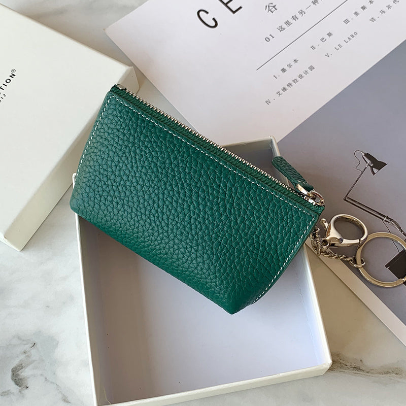 Cute Women Green Leather Small Change Wallet Keychain with Wallet Zipper Coin Wallet For Women