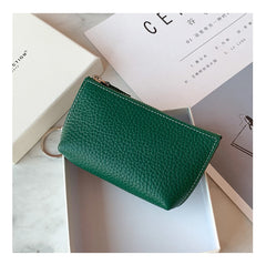 Cute Women Green Leather Small Change Wallet Keychain with Wallet Zipper Coin Wallet For Women