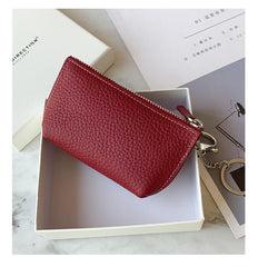 Cute Women Green Leather Small Change Wallet Keychain with Wallet Zipper Coin Wallet For Women