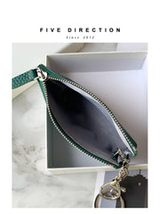 Cute Women Green Leather Small Change Wallet Keychain with Wallet Zipper Coin Wallet For Women