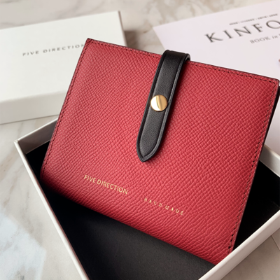 Cute Women Red Leather Vertical Small Wallet Billfold Slim Minimalist Small Wallet For Ladies