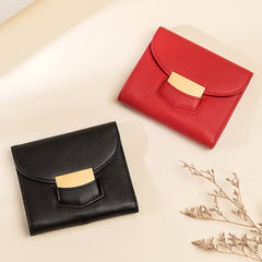 Cute Women Black Vegan Leather Small Wallet Billfold Vertical Red Card Wallet For Women