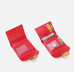 Cute Women Red Vegan Leather Small Wallet Billfold Vertical Red Card Wallet For Women