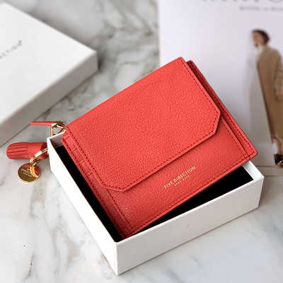 Cute Women Red Sheepskin Card Holder Wallet with KeyChain Card Wallet Zip Coin Change Wallet For Women