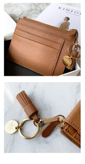 Cute Women Red Sheepskin Card Holder Wallet with KeyChain Card Wallet Zip Coin Change Wallet For Women