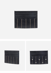 Cute Women Red Sheepskin Card Holder Slim Card Wallet Card Holder with Rivets Credit Card Holder For Women