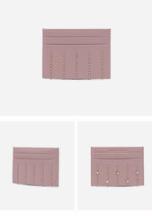 Cute Women Red Sheepskin Card Holder Slim Card Wallet Card Holder with Rivets Credit Card Holder For Women