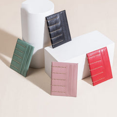 Cute Women Red Sheepskin Card Holder Slim Card Wallet Card Holder with Rivets Credit Card Holder For Women