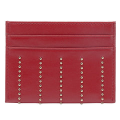 Cute Women Red Sheepskin Card Holder Slim Card Wallet Card Holder with Rivets Credit Card Holder For Women