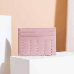 Cute Women Pink Sheepskin Card Holder Slim Card Wallet Card Holder with Rivets Credit Card Holder For Women