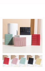 Cute Women Red Sheepskin Card Holder Slim Card Wallet Card Holder with Rivets Credit Card Holder For Women