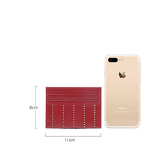 Cute Women Red Sheepskin Card Holder Slim Card Wallet Card Holder with Rivets Credit Card Holder For Women