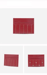 Cute Women Red Sheepskin Card Holder Slim Card Wallet Card Holder with Rivets Credit Card Holder For Women