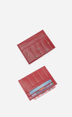 Cute Women Red Sheepskin Card Holder Slim Card Wallet Card Holder with Rivets Credit Card Holder For Women