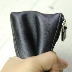Cute Women Slim Black Leather Mini Zip Coin Wallet Billfold Small Zip Change Wallet For Women