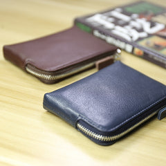Cute Women Slim Black Leather Mini Zip Coin Wallet Billfold Small Zip Change Wallet For Women