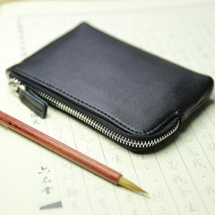 Cute Women Slim Black Leather Mini Zip Coin Wallet Billfold Small Zip Change Wallet For Women