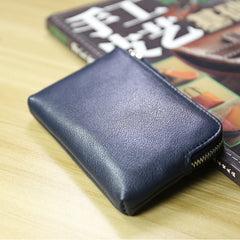 Cute Women Slim Black Leather Mini Zip Coin Wallet Billfold Small Zip Change Wallet For Women