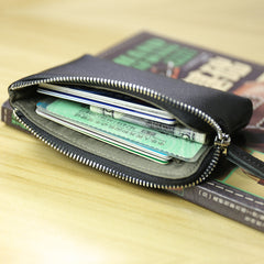 Cute Women Slim Black Leather Mini Zip Coin Wallet Billfold Small Zip Change Wallet For Women
