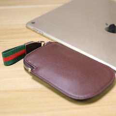 Cute Women Slim Black Leather Mini Zip Coin Wallet Small Zip Change Wallet For Women