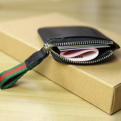 Cute Women Slim Green Leather Mini Zip Coin Wallet Small Zip Change Wallet For Women