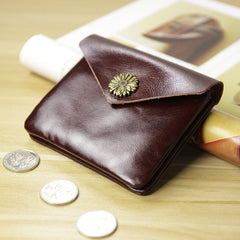 Cute Women Sunflower Brown Leather Mini Billfold Wallet Coin Wallets Slim Change Wallets For Women