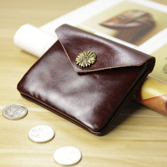 Cute Women Sunflower Black Leather Mini Billfold Wallet Coin Wallets Slim Change Wallets For Women