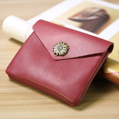 Cute Women Sunflower Brown Leather Mini Billfold Wallet Coin Wallets Slim Change Wallets For Women