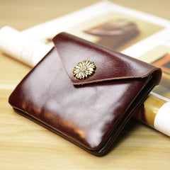 Cute Women Sunflower Brown Leather Mini Billfold Wallet Coin Wallets Slim Change Wallets For Women