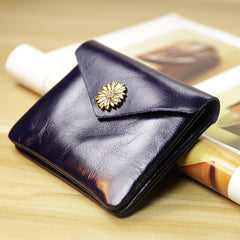 Cute Women Sunflower Brown Leather Mini Billfold Wallet Coin Wallets Slim Change Wallets For Women