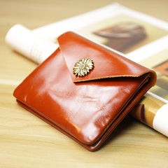 Cute Women Sunflower Red Leather Mini Billfold Wallet Coin Wallets Slim Change Wallets For Women