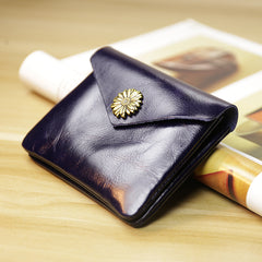Cute Women Sunflower Brown Leather Mini Billfold Wallet Coin Wallets Slim Change Wallets For Women