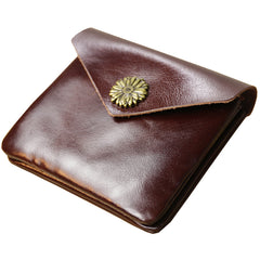 Cute Women Sunflower Brown Leather Mini Billfold Wallet Coin Wallets Slim Change Wallets For Women
