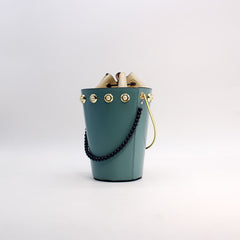 Cute Womens Blue Leather Barrel Chain Crossbody Purse Bucket Round Chain Shoulder Bag for Women