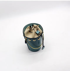 Cute Womens Blue Leather Barrel Chain Crossbody Purse Bucket Round Chain Shoulder Bag for Women