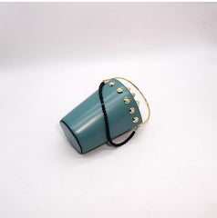 Cute Womens Blue Leather Barrel Chain Crossbody Purse Bucket Round Chain Shoulder Bag for Women