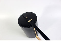 Cute Womens Black Leather Barrel Crossbody Purse Bucket Round Shoulder Bag for Women