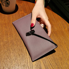 Cute Womens Gray Leather Envelope Wallet Slim Clutch Purse Checkbook Long Wallet for Women