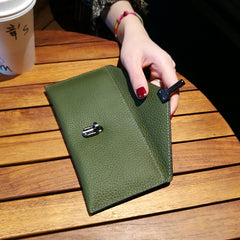 Cute Womens Black Leather Envelope Wallet Slim Clutch Purse Checkbook Long Wallet for Women