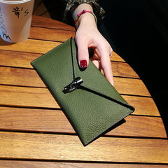 Cute Womens Green Leather Envelope Wallet Slim Clutch Purse Checkbook Long Wallet for Women