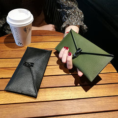 Cute Womens Purple Leather Envelope Wallet Slim Clutch Purse Checkbook Long Wallet for Women