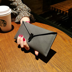 Cute Womens Black Leather Envelope Wallet Slim Clutch Purse Checkbook Long Wallet for Women