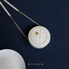 Cute Womens White Leather Round Crossbody Purse Round White Chain Shoulder Bag for Women