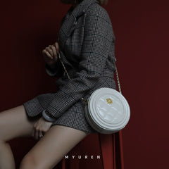 Cute Womens White Leather Round Crossbody Purse Round White Chain Shoulder Bag for Women