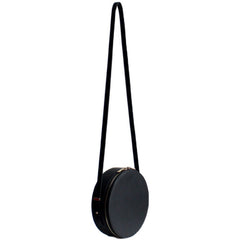 Cute Womens Black Leather Round Crossbody Purse Small Round Shoulder Bag for Women